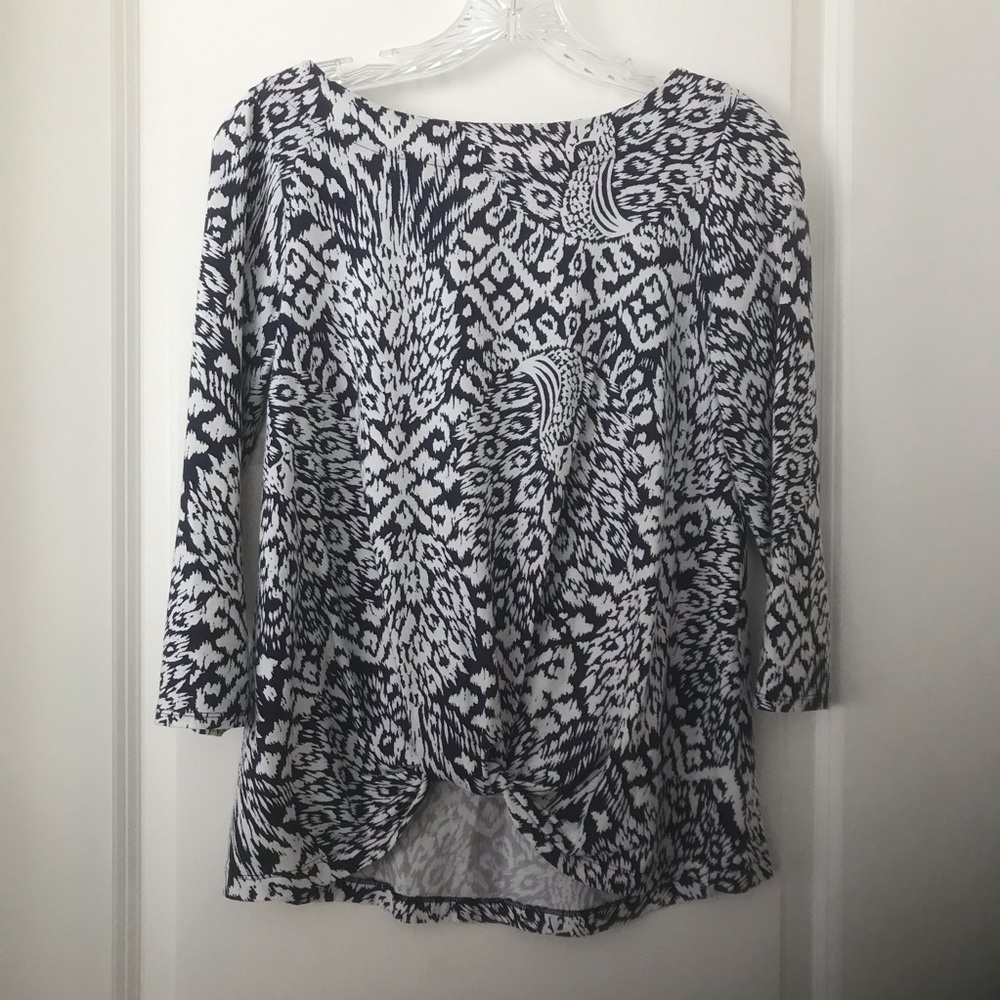 Lilly Pulitzer Navy and White Boatneck Top with 3/4 Sleeves